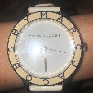 Marc by Marc Jacobs white and gold leather watch